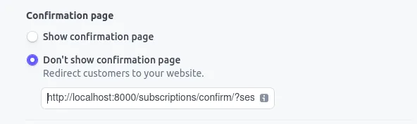 Stripe Confirmation Page